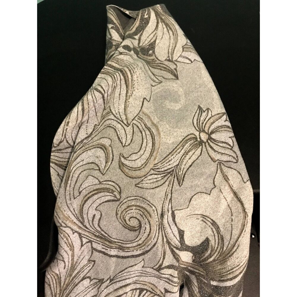 Chico's Elegant Gray Floral Travel Wrap/Shawl